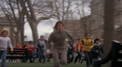 Rocky Balboa running with kids.