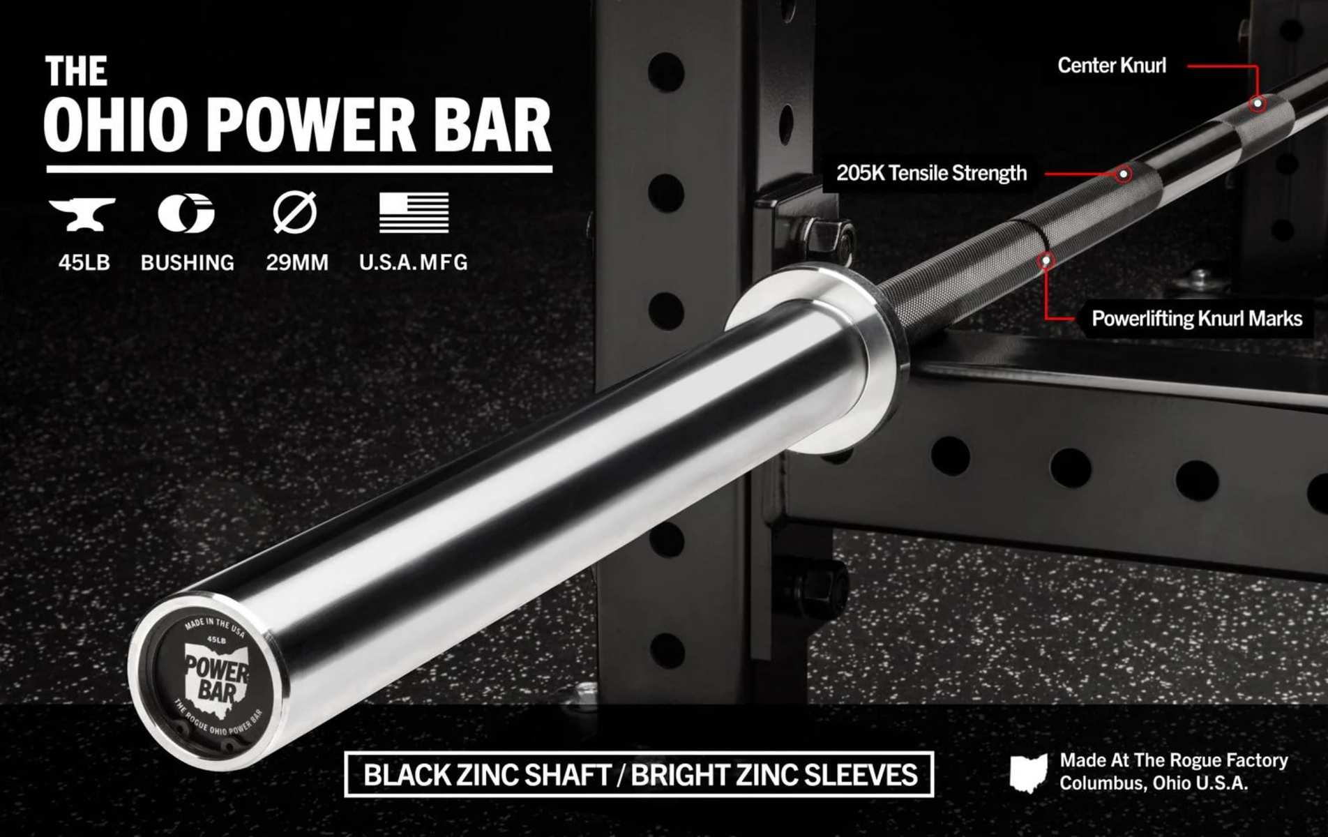 Rogue 45LB Ohio Power Bar – Black Zinc