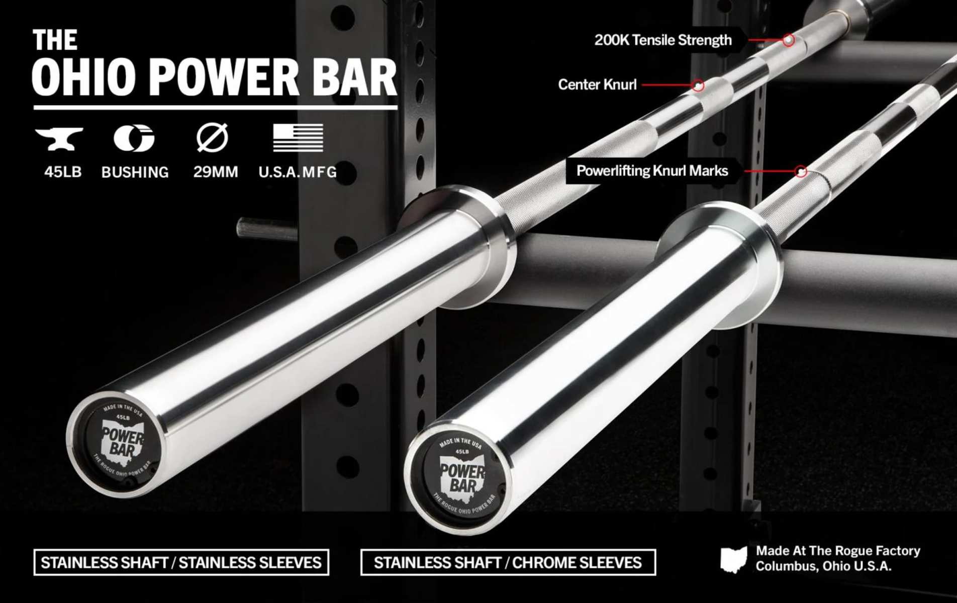 Rogue 45LB Ohio Power Bar – Stainless Steel