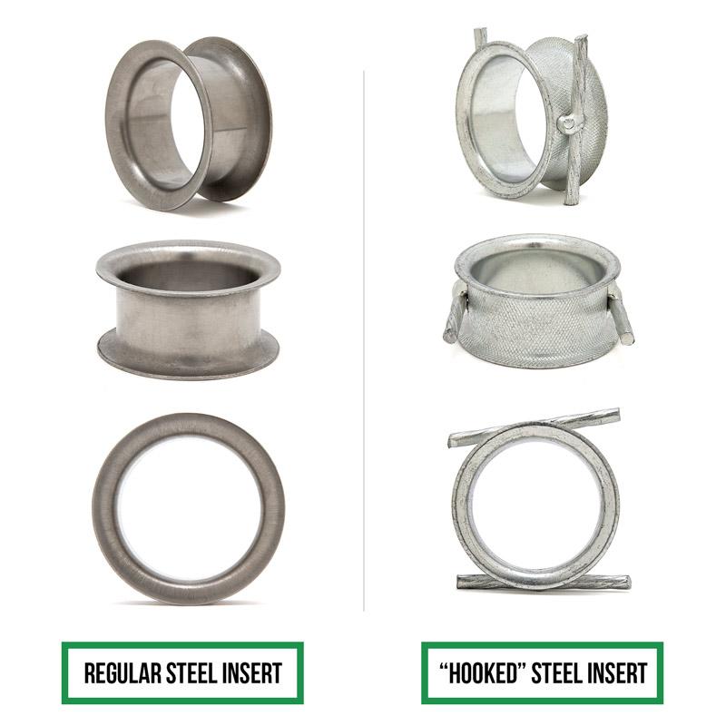 regular steel insert vs hooked steel insert of fringe sport bumper plates