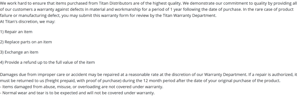 titan fitness warranty
