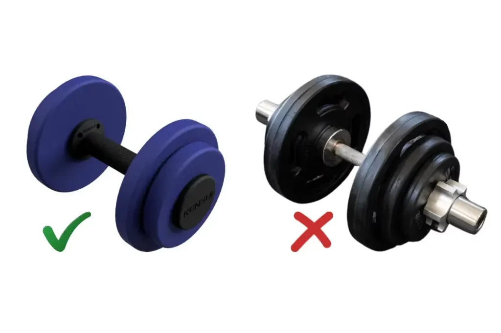 adjustabell compared to normal dumbbells that have overhang