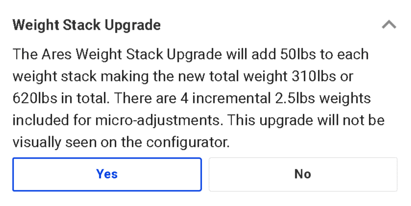 ares weight stack upgrade