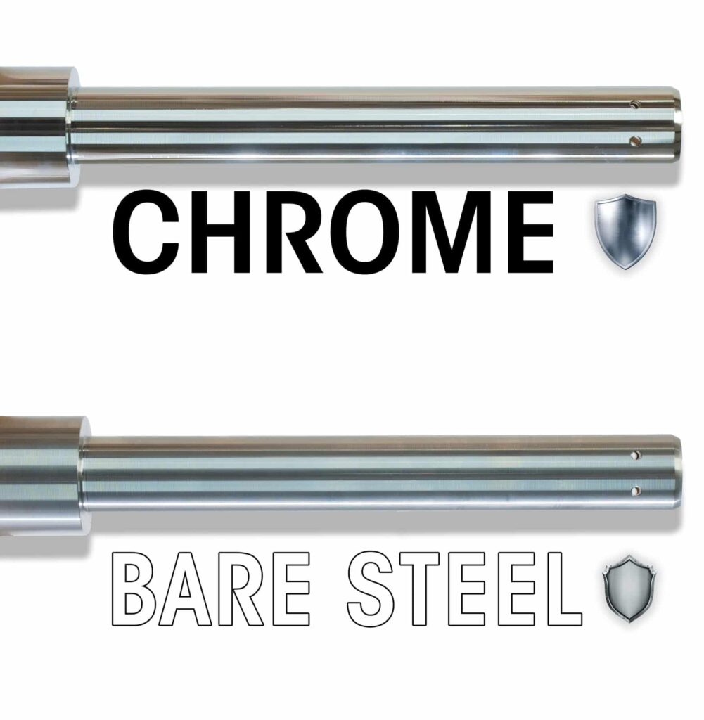 chrome and bare steel shafts of the texas power bar