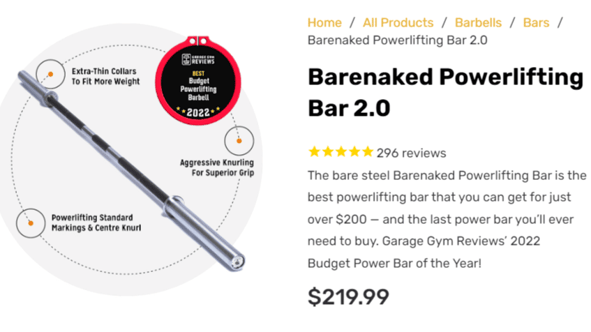 Barenaked bar with description, reviews, and pricing