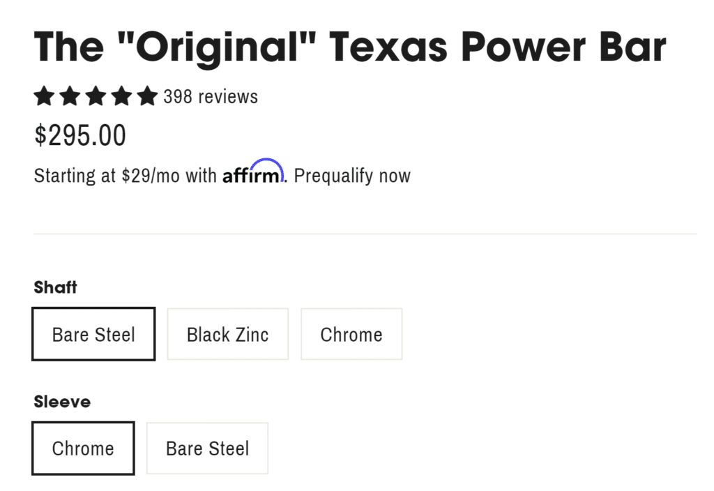 texas power bar shaft and sleeve options