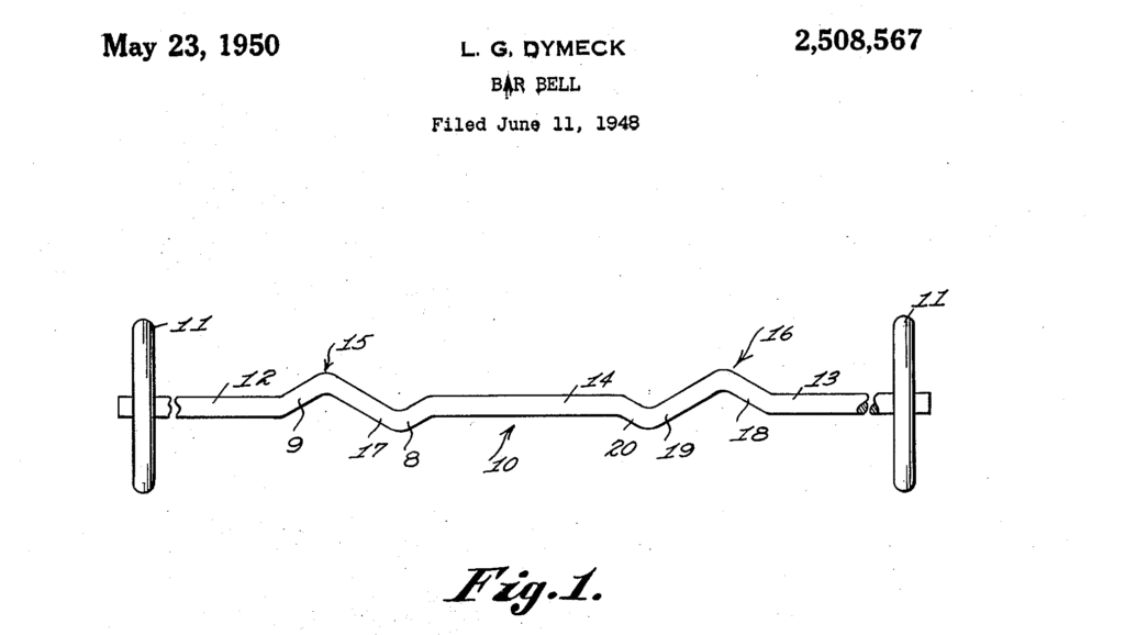 first part of the patent for the L. G. Dymeck Bar bell