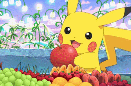 Pikachu eating an apple