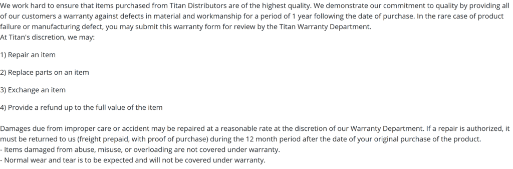 titan warranty breakdown