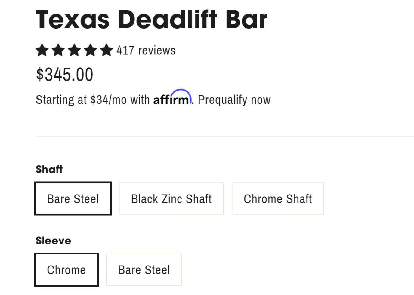 texas deadlift bar shaft and sleeve options