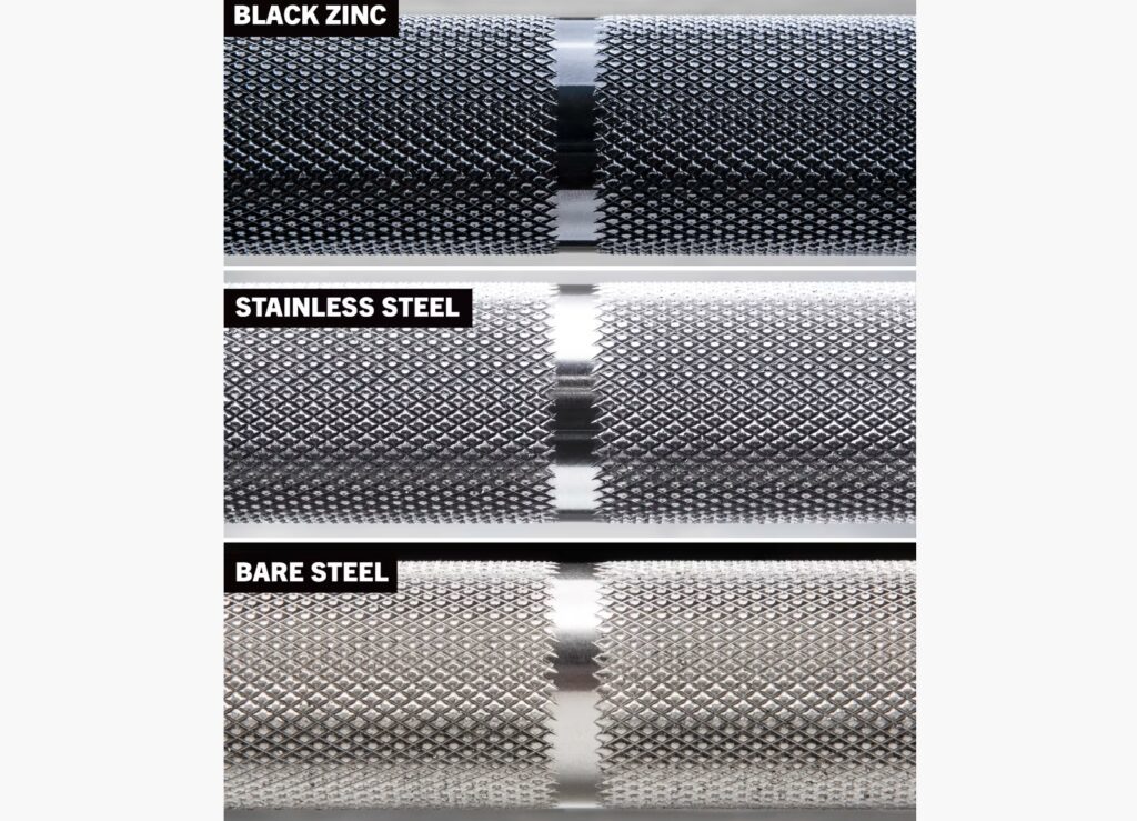 barbell knurling on different bar materials and coatings