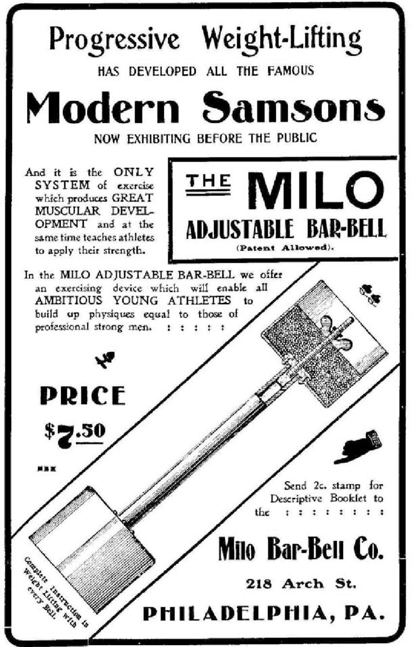 ad for the milo triplex barbell