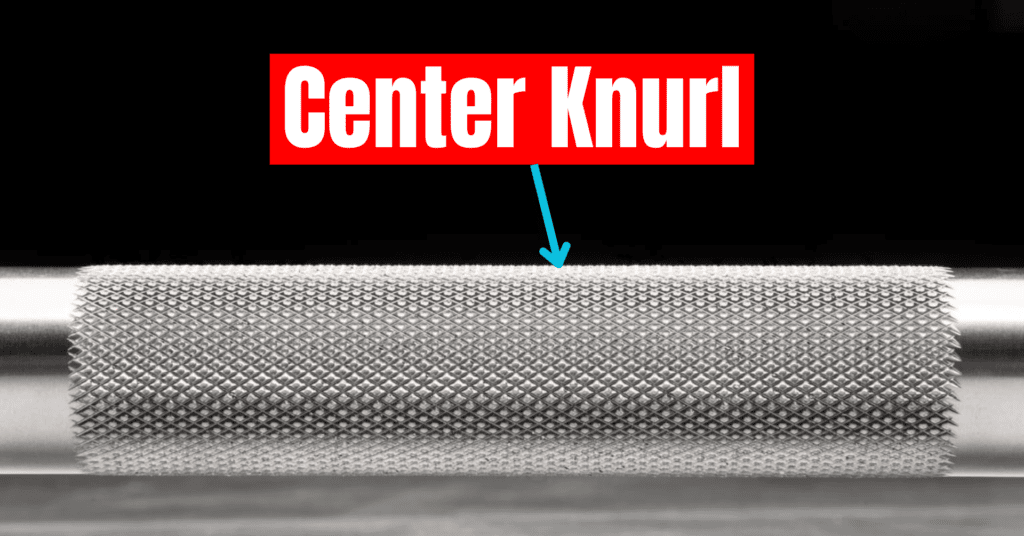 center knurl label pointing at barbell