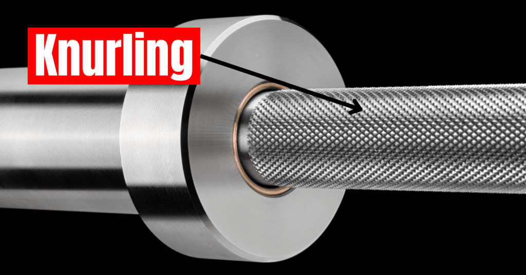 knurling label pointing at barbell