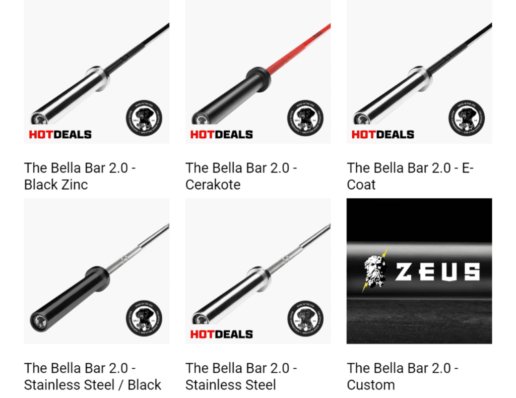 bella bar finish options