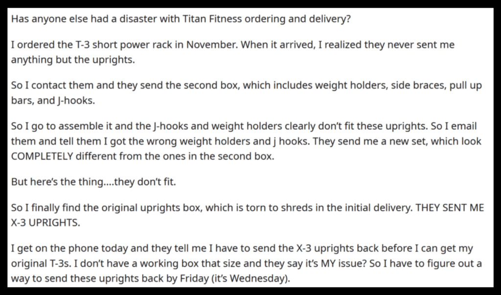 titan fitness shipping issues