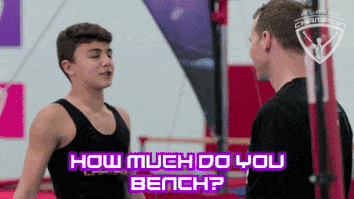 kid asking trainer how much he benches and the guy laughs at him
