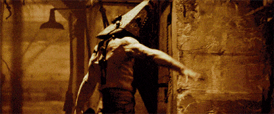 pyramid head from silent hill movie dragging his creepy ass around.gif